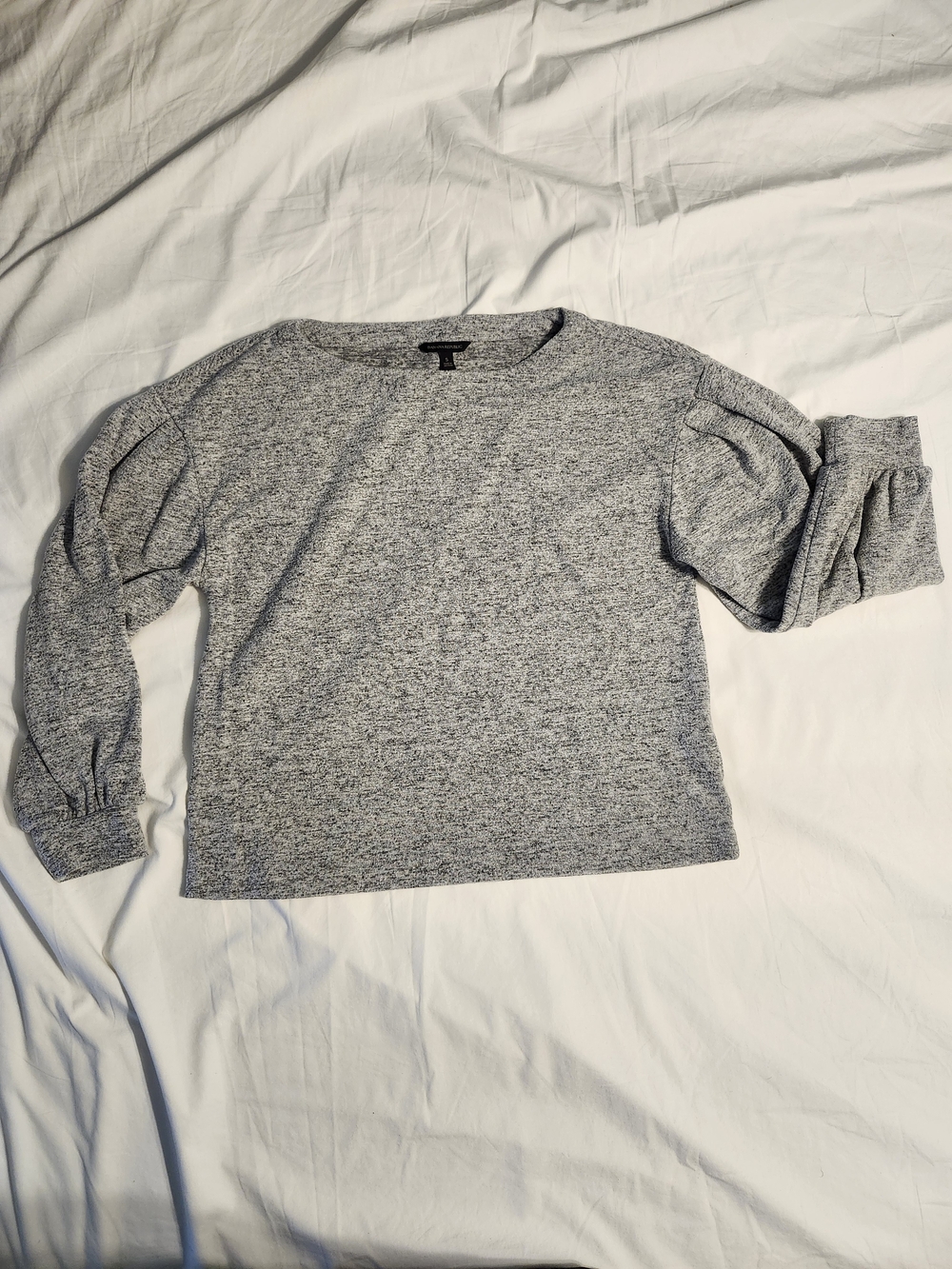 Banana Republic Heather Gray Puff-Sleeve Crew Sweater